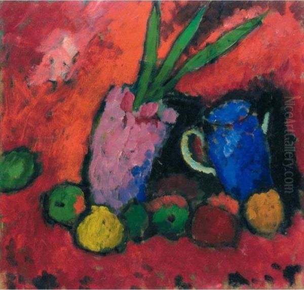 Stilleben Mit Hyazinthe, Blauem 
Krug Und Apfeln (still-life With Hyacinth, Blue Jug And Apples) Oil Painting by Alexei Jawlensky