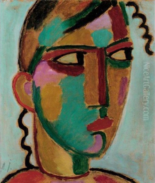 Mystischer Kopf: Madchenkopf (mystical Head: Head Of A Girl) Oil Painting by Alexei Jawlensky