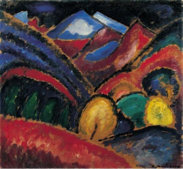 Landschaft Bei Oberstdorf - Herbst (landscape Near Oberstdorf - Autumn) Oil Painting by Alexei Jawlensky