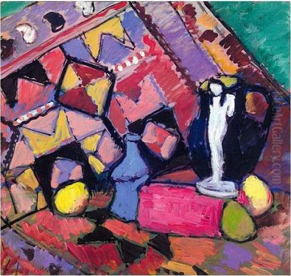 Stilleben Mit Weissem Figurchen 
Und Blauer Flasche (still-life With Small White Figure And Blue Bottle Oil Painting by Alexei Jawlensky