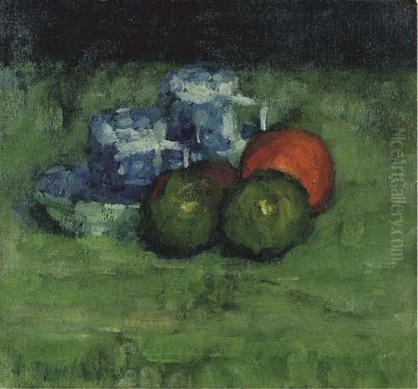 Zwei Blaue Tassen Und Apfel Oil Painting by Alexei Jawlensky