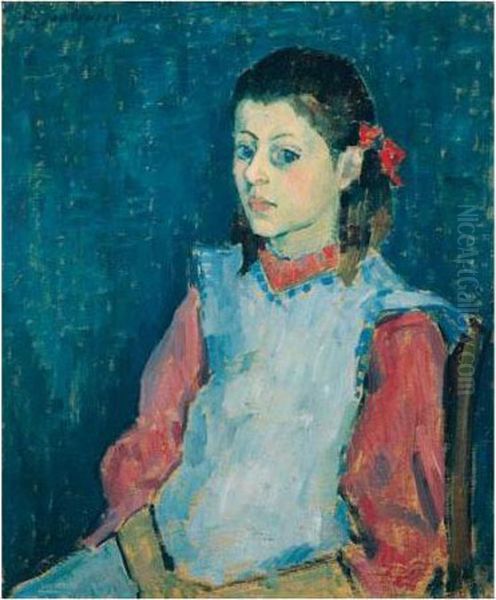 Madchen Mit Weisser Schurze (girl With A White Apron) Oil Painting by Alexei Jawlensky