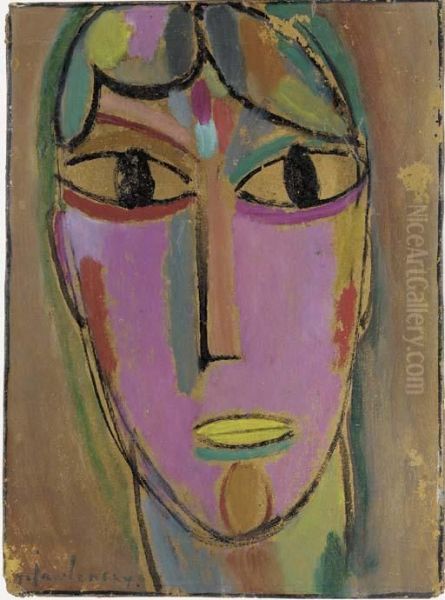 Mystischer Kopf: Gelber Mund Oil Painting by Alexei Jawlensky