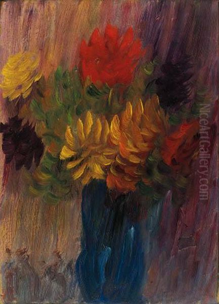 Grosses Stilleben: Rote Und Gelbe Dahlien Oil Painting by Alexei Jawlensky