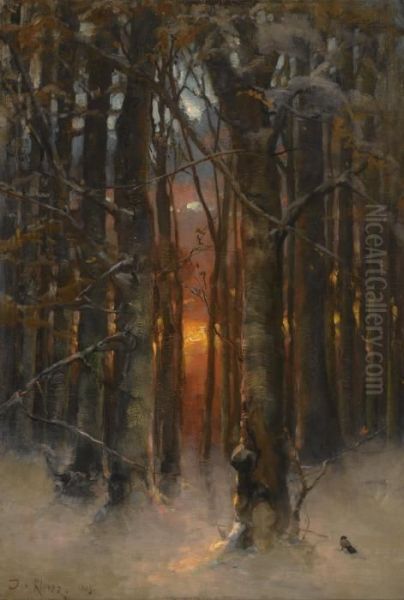 Sunset Through The Trees Oil Painting by Iulii Iul'evich (Julius) Klever