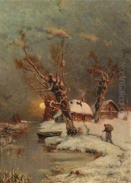 Romantic Winter Landscape Oil Painting by Iulii Iul'evich (Julius) Klever