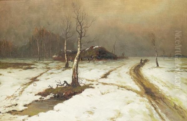 A Russian Winter Landscape Oil Painting by Iulii Iul'evich (Julius) Klever