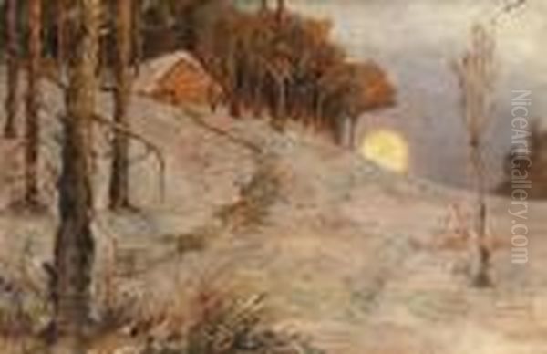 A Winter Woodland In The Evening Sun Oil Painting by Iulii Iul'evich (Julius) Klever