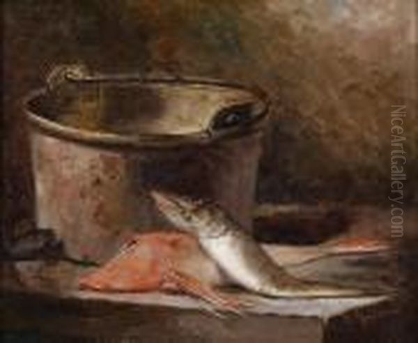 Still Life With Fish And A Copper Kettle Oil Painting by Iulii Iul'evich (Julius) Klever