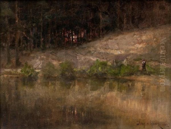 Ariver In The Forest Oil Painting by Iulii Iul'evich (Julius) Klever