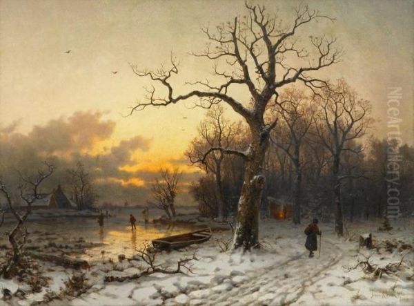 A Winter's Day, Sunset Oil Painting by Iulii Iul'evich (Julius) Klever