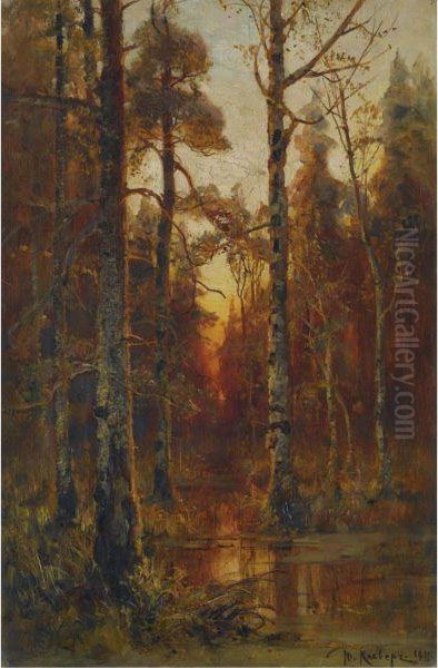 Forest In Autumn Oil Painting by Iulii Iul'evich (Julius) Klever