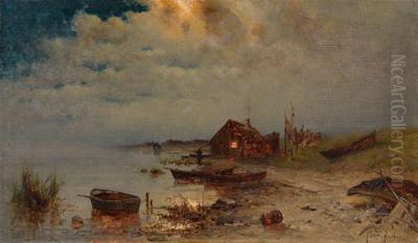 Werkstatt/and Studio Abendliche Flusslandschaft Oil Painting by Iulii Iul'evich (Julius) Klever