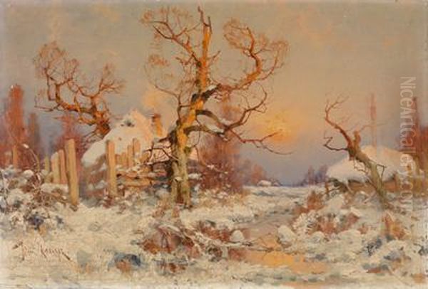 Winterlandschaft Im Abendlicht Oil Painting by Iulii Iul'evich (Julius) Klever