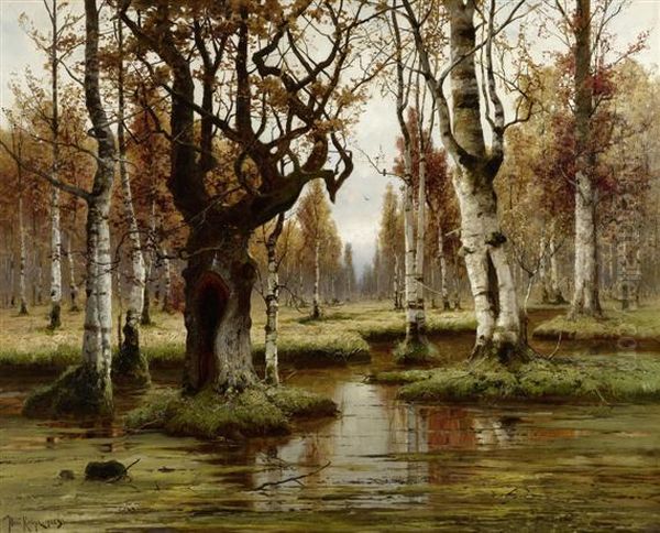 Birch Forest Oil Painting by Iulii Iul'evich (Julius) Klever