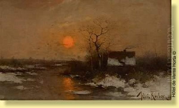 Coucher De Soleil Oil Painting by Iulii Iul'evich (Julius) Klever