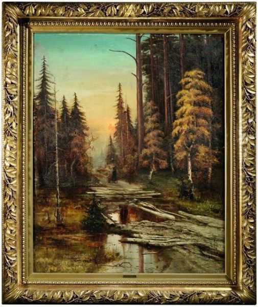 Waldinneres Bei Sonnenuntergang Oil Painting by Iulii Iul'evich (Julius) Klever