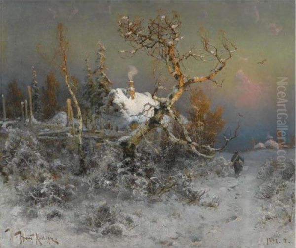 Winter Sunset Oil Painting by Iulii Iul'evich (Julius) Klever