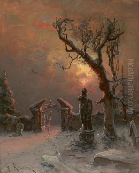 Verschneiter Friedhof Im Abendrot Oil Painting by Iulii Iul'evich (Julius) Klever