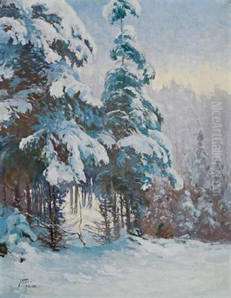 Circle A Winter Landscape Oil Painting by Iulii Iul'evich (Julius) Klever