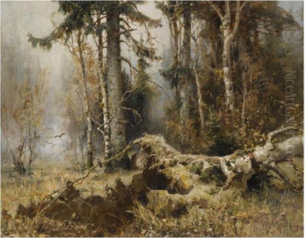 The Forest In Early Morning Oil Painting by Iulii Iul'evich (Julius) Klever