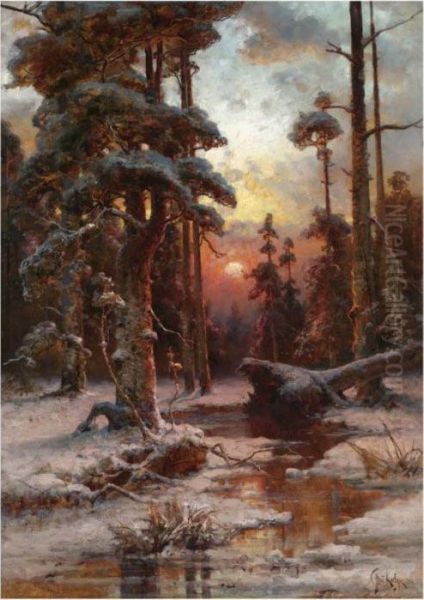 Winter Sun Oil Painting by Iulii Iul'evich (Julius) Klever