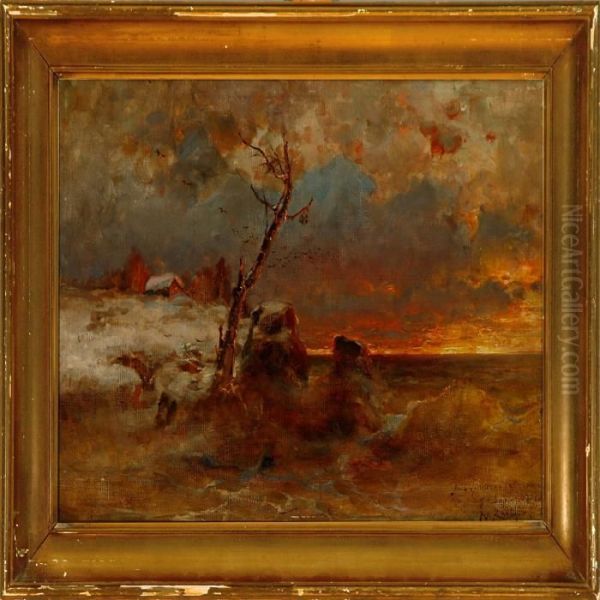 Acoastal Scenery At Sunset Oil Painting by Iulii Iul'evich (Julius) Klever