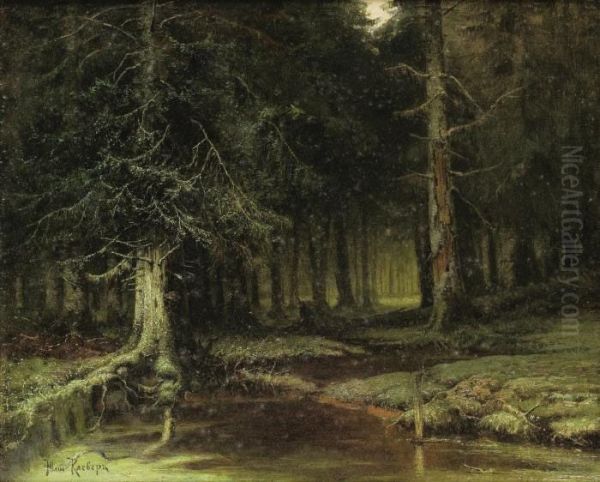 A Look Into The Forest At Dawn Oil Painting by Iulii Iul'evich (Julius) Klever