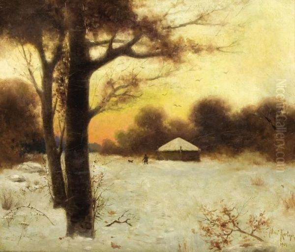 Winter Cottage Oil Painting by Iulii Iul'evich (Julius) Klever