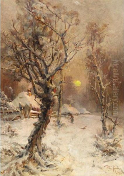 Winter Landscape Oil Painting by Iulii Iul'evich (Julius) Klever