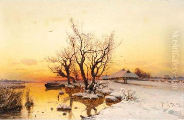 Winter Landscape Oil Painting by Iulii Iul'evich (Julius) Klever