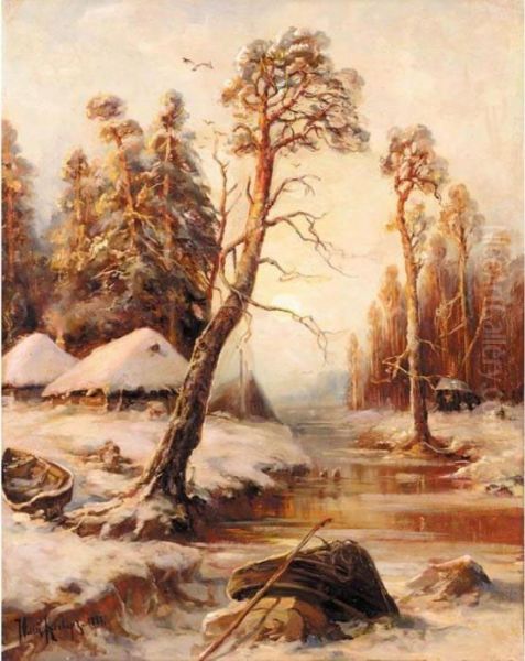 Frozen River Oil Painting by Iulii Iul'evich (Julius) Klever