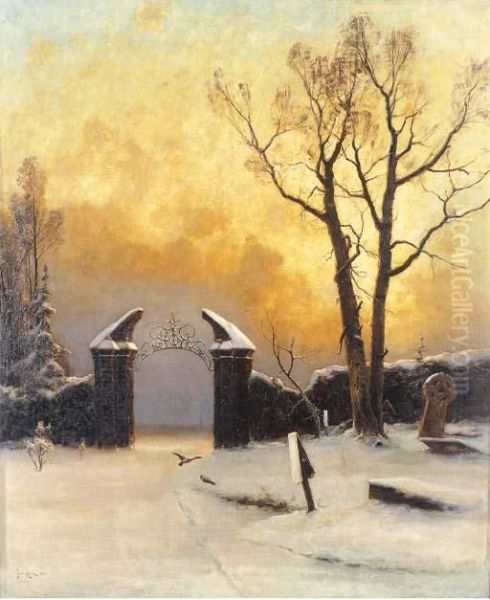 Sunset Over The Cemetery Oil Painting by Iulii Iul'evich (Julius) Klever