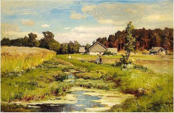 Strolling Along The Riverbank Oil Painting by Iulii Iul'evich (Julius) Klever