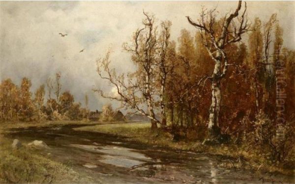 Woodland Landscape With River Oil Painting by Iulii Iul'evich (Julius) Klever