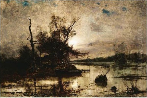 Evening On The Lake Oil Painting by Iulii Iul'evich (Julius) Klever