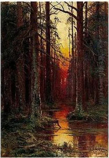 Woodland Scene Oil Painting by Iulii Iul'evich (Julius) Klever