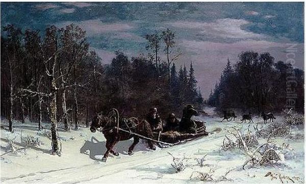 Hunting Wolves Oil Painting by Iulii Iul'evich (Julius) Klever