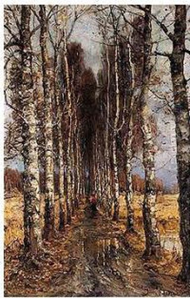 Avenue Of Birch Trees Oil Painting by Iulii Iul'evich (Julius) Klever