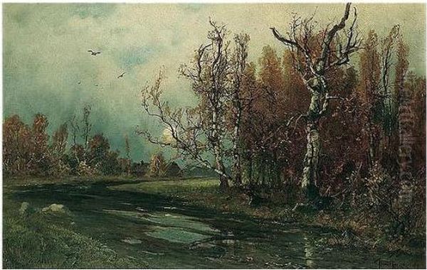 Provincial Road In Autumn Oil Painting by Iulii Iul'evich (Julius) Klever