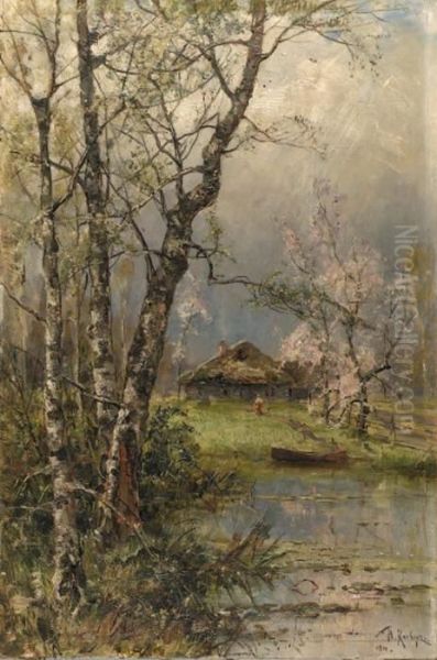 Spring Landscape With Apple-blossoms Oil Painting by Iulii Iul'evich (Julius) Klever