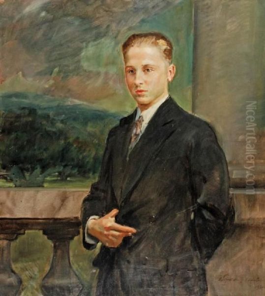 Portret Mlodego Mezczyzny Oil Painting by Wojciech Von Kossak