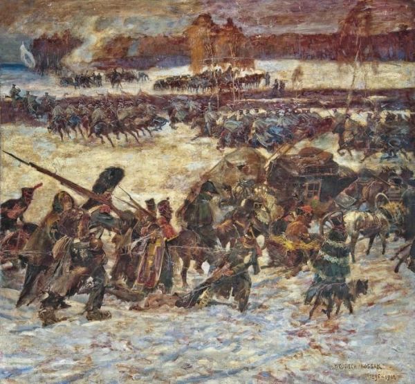 Napoleon's Retreat From Moscow Oil Painting by Wojciech Von Kossak