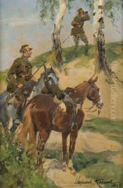 Lancers Patrol Oil Painting by Wojciech Von Kossak