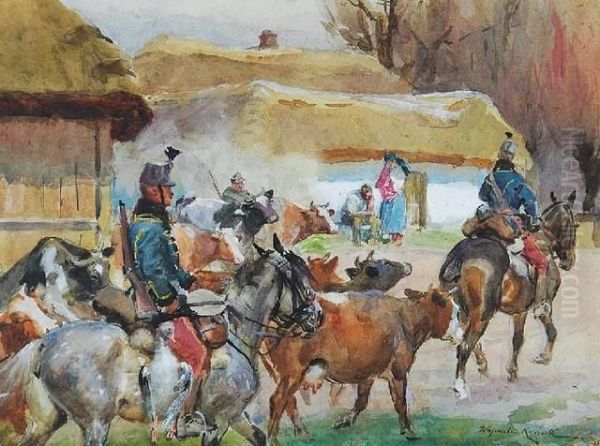 Kontrybucje Austriackie Oil Painting by Wojciech Von Kossak