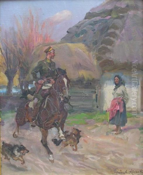 Soldat Et Paysanne Oil Painting by Wojciech Von Kossak