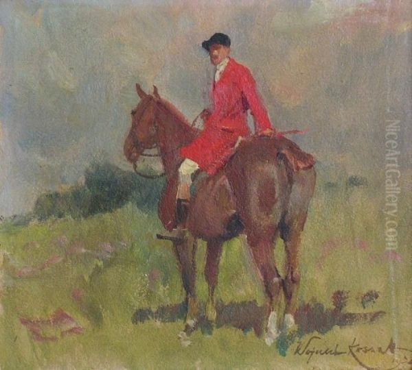 Cavalier En Rouge Oil Painting by Wojciech Von Kossak