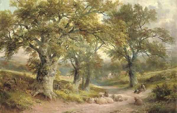 A lane near Windley, Derbyshire Oil Painting by George Turner