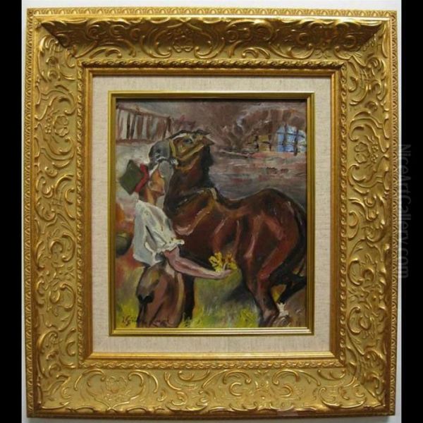 Groom And Horse In Stable Oil Painting by Wojciech Von Kossak