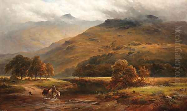 A Scotch Ford, Ben Voirlich in the Distance Oil Painting by George Turner